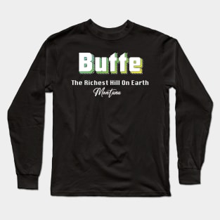 Butte Montana Yellow Text Long Sleeve T-Shirt